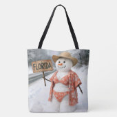 Tote Bag Hitchhiking Snow Lady With Florida Sign (Dos)