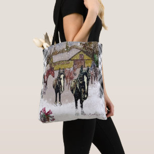 Tote Bag Hiver à West Hills Farm 2 chevaux noirs