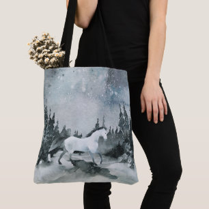 Tote Bag Hiver Forêt de Bois Vapeur Nuit de Cheval Blanc Ci
