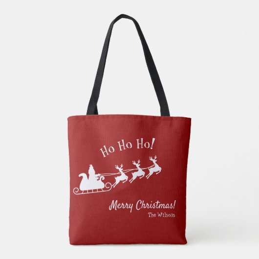 Tote Bag Ho Ho Ho Joyeux Noël avec Père Noël, Rouge (Dos)
