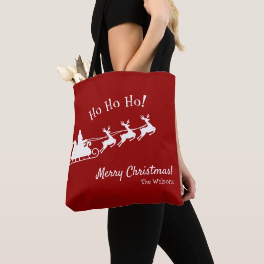 Tote Bag Ho Ho Ho Joyeux Noël avec Père Noël, Rouge (De près)