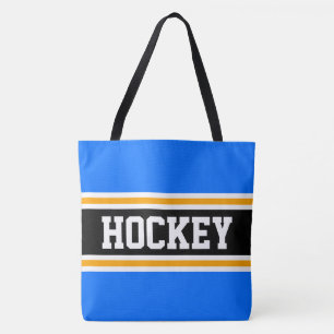 Tote Bag HOCKEY Athlétique Noir Orange Bleu Clair Rayures