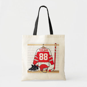 Tote Bag Hockey sur glace rouge et blanc personnalisé