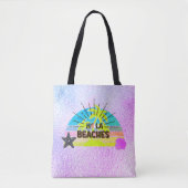 Tote Bag Hola plages soleil, plage argent bleu rose palmier (Devant)