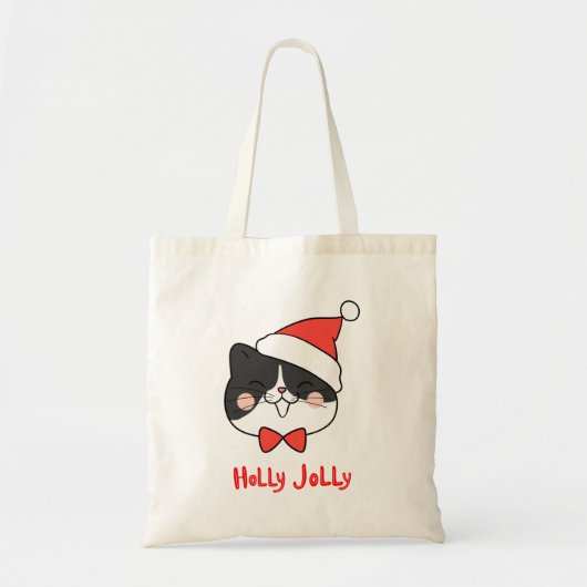 Tote Bag Holly Jolly Cute Christmas Père Noël Cat (Devant)