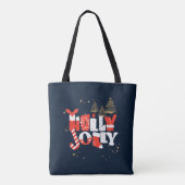 Tote Bag Holly Jolly Rouge Blanc Or Noël hiver (Dos)