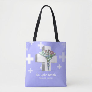 Tote Bag Holographique Médicale 3D Caduceus Croix blanche