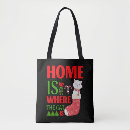 Tote Bag home is where the cat is Christmas (Devant)