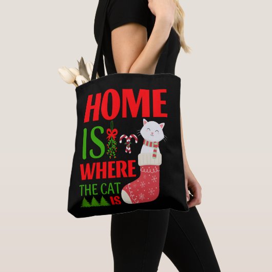 Tote Bag home is where the cat is Christmas (De près)