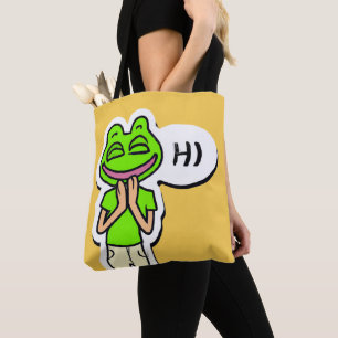 Tote Bag Homme avec tête de grenouille souriante sur Jaune