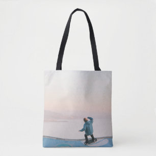 Tote Bag Homme en skate bleu sur mur sur la plage