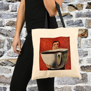 Tote Bag Homme heureux vintage buvant une tasse géante de c