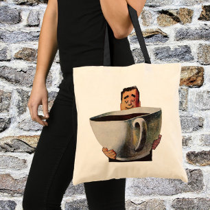 Tote Bag Homme heureux vintage buvant une tasse géante de c