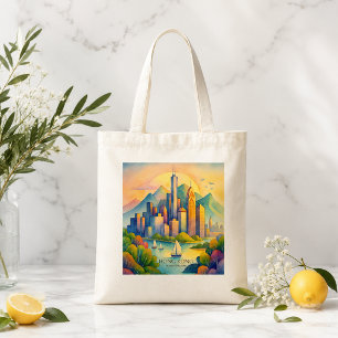 Tote Bag Hong Kong ciel Watercolor Gif de voyage