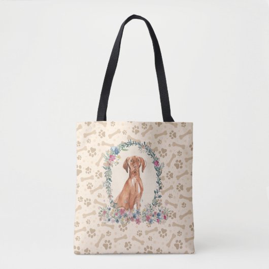 Tote Bag Hongrois Vizsla Chien Empreinte de patte & Chien B (Devant)