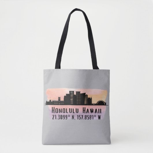 Tote Bag Honolulu Skyline Latitude et Longitude (Devant)