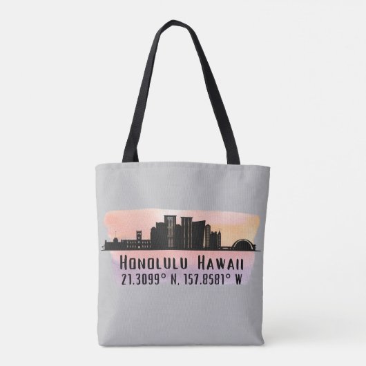Tote Bag Honolulu Skyline Latitude et Longitude (Dos)