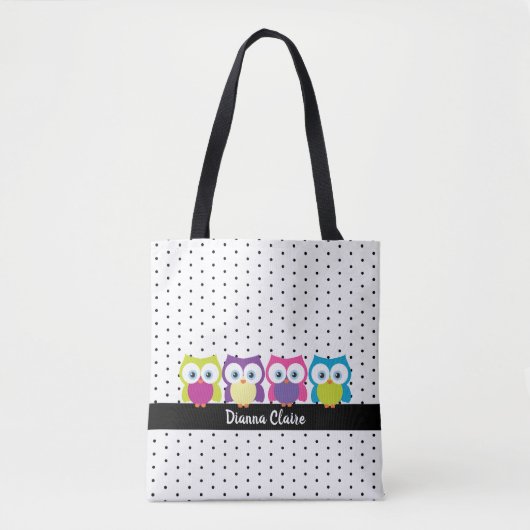 Tote Bag Hoot Owl Polka Dot Design Motif (Devant)