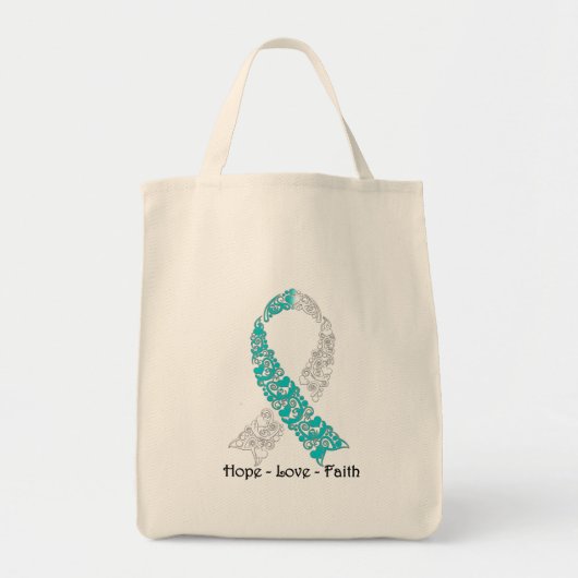Tote Bag Hope Turquoise and White Hope Love Faith (Devant)