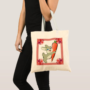 Tote Bag Hopping Lapin de Pâques avec carotte Floral
