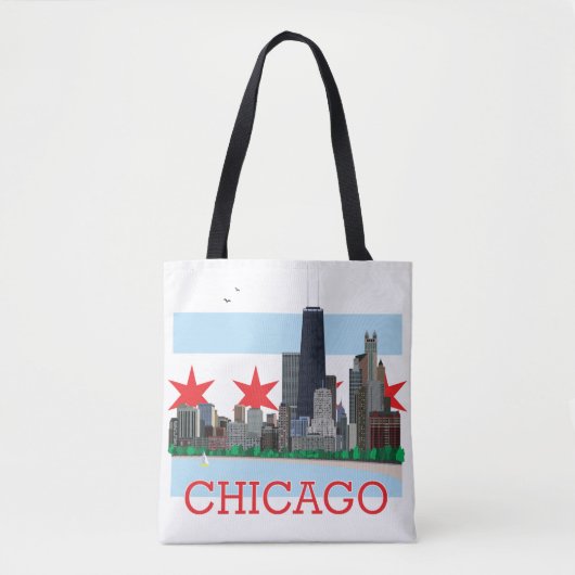 Tote Bag Horizon de Chicago et drapeau de ville (Devant)