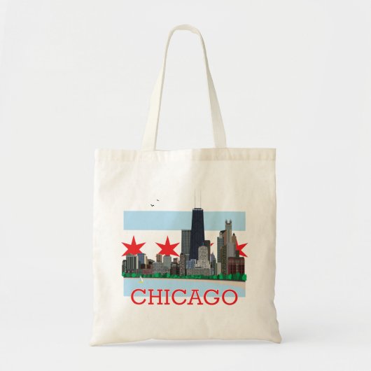 Tote Bag Horizon de Chicago et drapeau de ville (Devant)