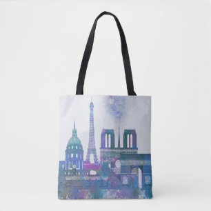 Tote Bag Horizon de Paris - bleu d'aquarelle