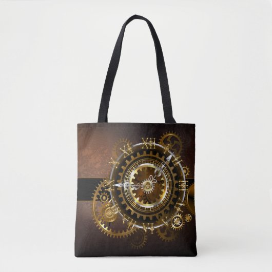 Tote Bag Horloge Steampunk avec des engrenages anciens (Devant)