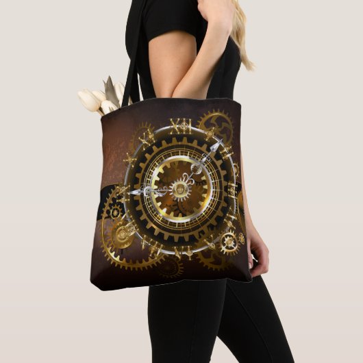 Tote Bag Horloge Steampunk avec des engrenages anciens (De près)