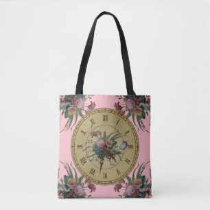 Tote Bag Horloge Vintage avec Fleurs