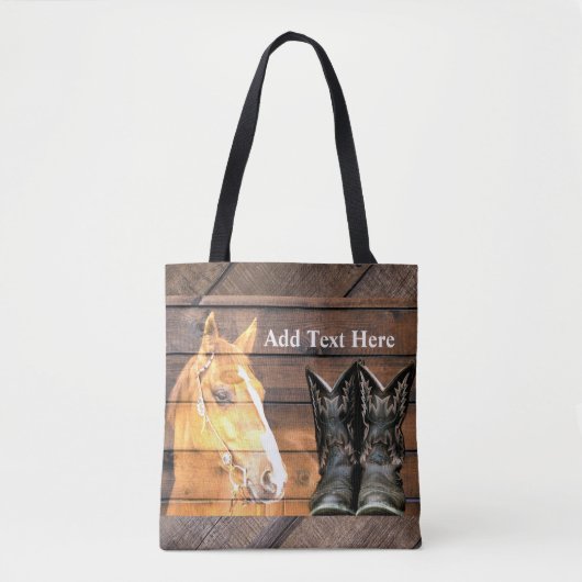 Tote Bag Horse Cowboy Boots Rustic Barque (Devant)