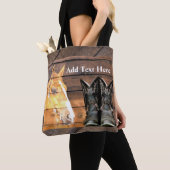 Tote Bag Horse Cowboy Boots Rustic Barque (De près)