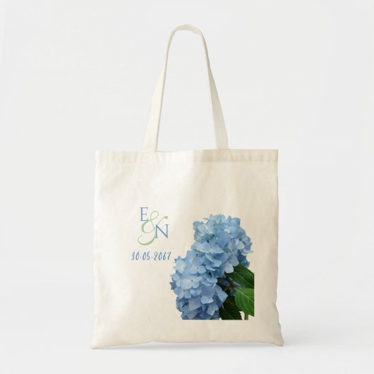Tote Bag Hortensias Bleus Mariage Monogrammé (Devant)