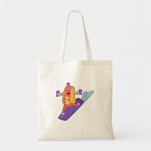 Tote Bag Hot-dog as Snowboarder with Sonowboard (Devant)
