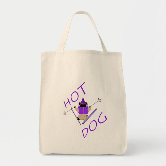 Tote Bag Hot Dog Funny Ski Carlin violet Veste et Skis (Devant)