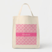 Tote Bag Hot Pink 2 Wht Damask #3 Hot Pink Nom Monogram (Devant)