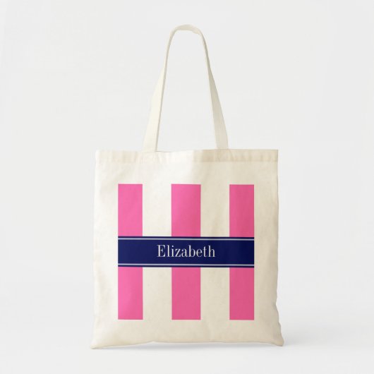 Tote Bag Hot Pink #2 XL Stripes, Navy 5c Nom Monogram (Devant)