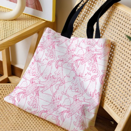 Tote Bag Hot Pink Scribble Cats – modern cute Pattern