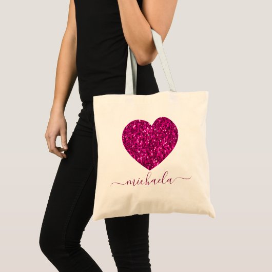 Tote Bag Hot rose pétillant faux coeur de parties scintilla (Devant (produit))