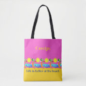 Tote Bag Hot Tropical Beach, arrière - plan rose, votre nom (Devant)