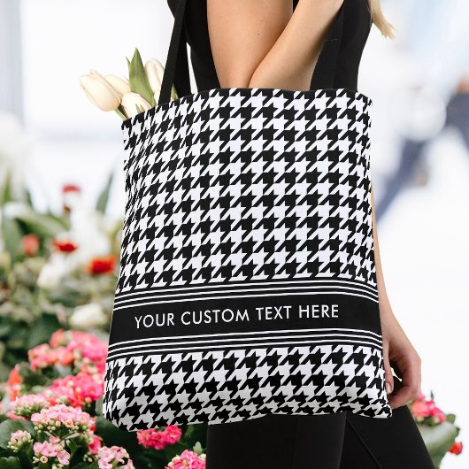 Tote Bag Houndstooth élégant Personnalisé noir blanc
