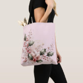 Tote Bag Houx et Baies Rose Pâle (De près)