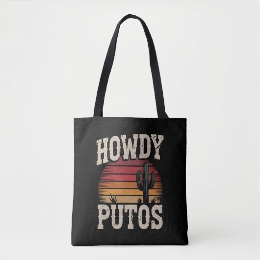 Tote Bag Howdy Putos Funny Cactus Retro Vintage (Devant)