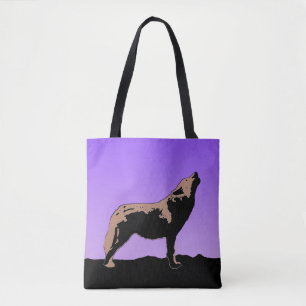 Tote Bag Howling Wolf at Sunset - Art faunique original