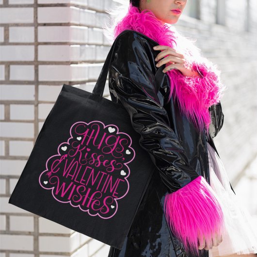 Tote Bag Hugs, baisers et Voeux de Saint Valentin, Coeurs,