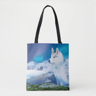 Tote Bag Husky personnalisé avec montagnes