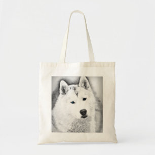 Tote Bag Husky Sibérien Blanc avec Dessin d'Art Blue Eyes