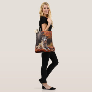 Tote Bag Husky sibérien en automne feuilles chute inspire 