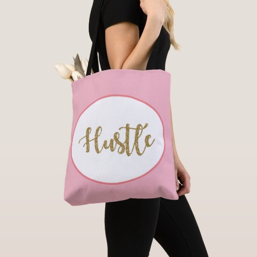 Tote Bag Hustle, parties scintillant or, rose, design et mo (De près)