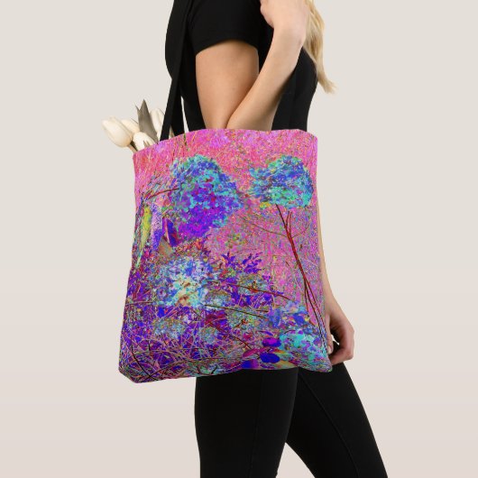 Tote Bag Hydrangea Abstrait Violet et Bleu avec Magenta (De près)